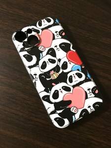 即決★iPhone 14 / iPhone 13 ケース ★立体感ある 可愛い パンダ＆ハート panda パンダ 動物 ◆ 送料無料