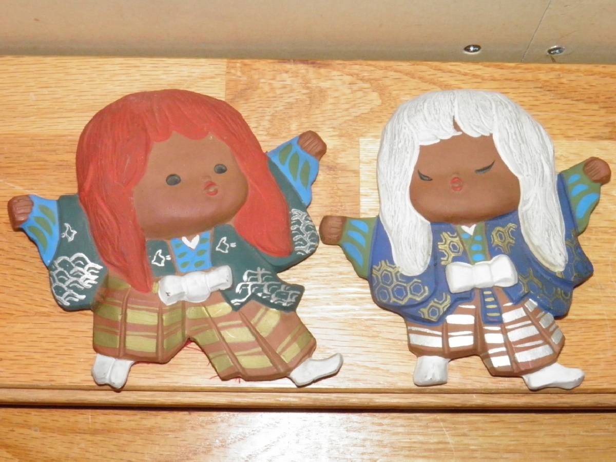 一套 2 件陶瓷狮子舞者和儿童雕像(搜索 Kagamijishi 框架歌舞伎五月娃娃幸运符陶器, 古董, 收藏, 杂货, 其他的