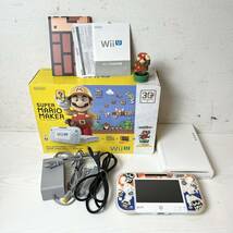 221＊中古品 ゲーム Wii U 本体 WUP-101 ホワイト 32GB スーパーマリオメーカー セット 欠品付属品あり 通電確認済み＊_画像1