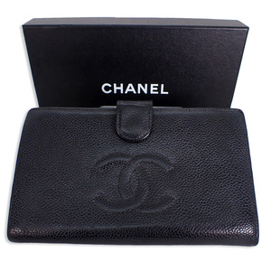 【中古】CHANEL/シャネル キャビアスキン 6番台 ブラック 長財布[b30-53］