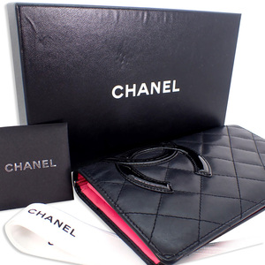 【中古】CHANEL/シャネル カンボンライン ブラックｘピンク 長財布[b30-54］