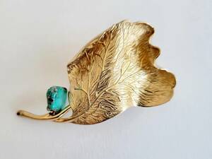 Dior Dior genuine article Gold brooch Vintage turquoise leaf ..