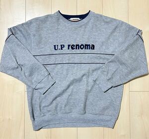 美品　90s　U.P renoma　レノマ　クルーネック　長袖　スウェット トレーナー　グレー　刺繍ロゴ　メンズ　Mサイズ　レトロ　古着