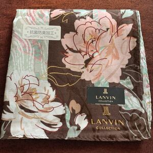 LANVIN ランバン 大判 ハンカチ シルク絹×コットン綿 抗菌防臭加工 ミニスカーフ 花柄 未使用B