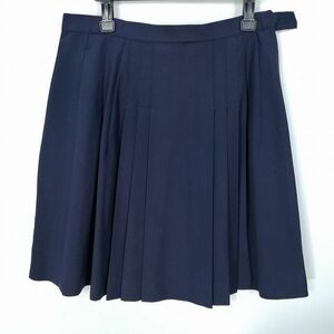 1円 スクールスカート 大きいサイズ 夏物 w80-丈57 紺 中学 高校 プリーツ 学生服 制服 女子 中古 HK9277