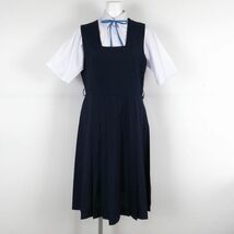 1円 ジャンパースカート 紐タイ 170AS バスト90 ウエスト78 夏物 女子 学生服 中学 高校 紺 制服 中古 ランクC NA9140_画像1