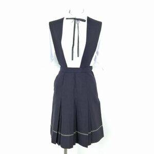 1円 ジャンパースカート 紐タイ ウエスト58 夏物 女子 学生服 東京桜美林中学高校 紺 制服 中古 ランクB NA6467