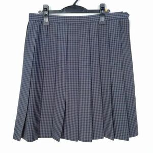 1円 スクールスカート 大きいサイズ 夏物 w80-丈59 チェック 中学 高校 プリーツ 学生服 制服 女子 中古 HK0333