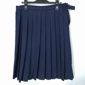 1円 スクールスカート 大きいサイズ 冬物 w80-丈63 紺 中学 高校 プリーツ 学生服 制服 女子 中古 HK9263