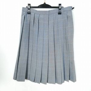 1円 スクールスカート 大きいサイズ 夏物 w80-丈65 チェック 中学 高校 プリーツ 学生服 制服 女子 中古 HK0229