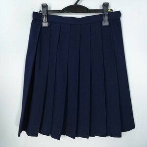 1円 スクールスカート 冬物 w69-丈54 紺 中学 高校 森英恵 プリーツ 学生服 制服 女子 中古 HK0115