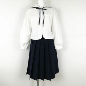 1円 セーラー服 スカート 紐タイ 上下3点セット 中間服 柄1本線 女子 学生服 福岡自由ヶ丘高校 白 制服 中古 ランクC NA9962