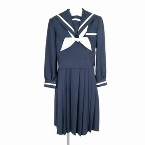 1円 セーラー服 ジャンパースカート スカーフ 上下3点セット 冬物 白1本線 女子 学生服 中学 高校 紺 制服 中古 ランクC EY0034