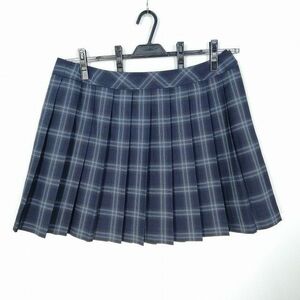 1円 スクールスカート 大きいサイズ 冬物 w100-丈51 チェック 中学 高校 プリーツ 学生服 制服 女子 中古 HK0671