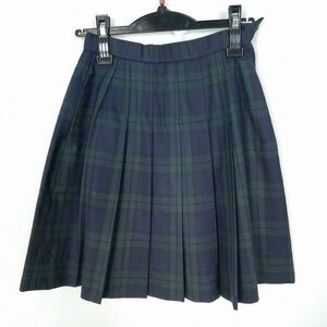 1円 スクールスカート 冬物 w62-丈48 チェック 中学 高校 プリーツ 学生服 制服 女子 中古 HK0665