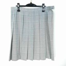 1円 スクールスカート 大きいサイズ 夏物 w80-丈59 チェック 中学 高校 プリーツ 学生服 制服 女子 中古 HK0965_画像1