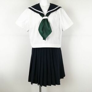 1円 セーラー服 スカート スカーフ 上下3点セット 165 大きいサイズ 夏物 白1本線 女子 学生服 香川丸亀西中学 白 中古 ランクC EY0640