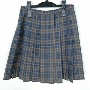 1円 スクールスカート 冬物 w63-丈47 チェック 中学 高校 プリーツ 学生服 制服 女子 中古 HK1003