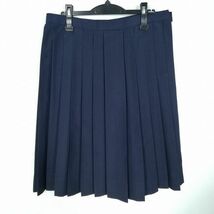 1円 スクールスカート 大きいサイズ 夏物 w80-丈65 紺 中学 高校 プリーツ 学生服 制服 女子 中古 HK0570_画像1