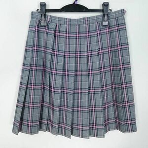 1円 スクールスカート 大きいサイズ 夏物 w75-丈54 チェック クラーク記念国際高校 プリーツ 学生服 制服 女子 中古 HK1056