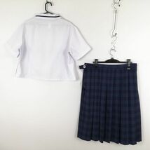 1円 セーラー服 チェックスカート 紐タイ 上下3点セット 大きいサイズ 特大 夏物 黒1本線 女子 岡山朝日高校 白 中古 ランクC EY0804_画像2