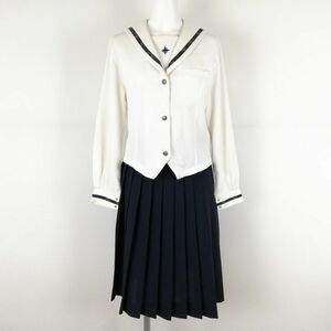 1円 セーラー服 スカート 上下2点セット カンコー 中間服 柄1本線 女子 学生服 愛媛今治南高校 白 制服 中古 ランクC EY0799