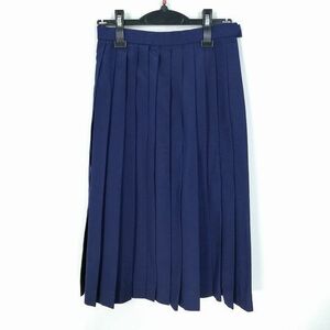 1円 スクールスカート 夏物 w62-丈70 紺 中学 高校 プリーツ 学生服 制服 女子 中古 HK1518