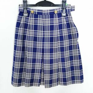 1円 スクールスカート 冬物 w66-丈53 チェック 中学 高校 コシノヒロコ プリーツ 学生服 制服 女子 中古 HK1657