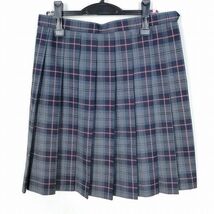 1円 スクールスカート 大きいサイズ 冬物 w72-丈54 チェック 中学 高校 プリーツ 学生服 制服 女子 中古 HK1545_画像1