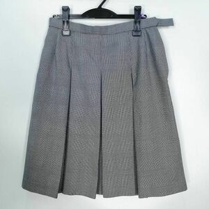 1円 スクールスカート 大きいサイズ 冬物 w75-丈62 チェック 熊本南稜高校 プリーツ 学生服 制服 女子 中古 HK1735