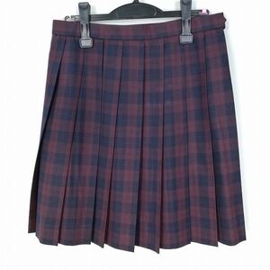 1円 スクールスカート 大きいサイズ 冬物 w72-丈52 チェック 中学 高校 森英恵 プリーツ 学生服 制服 女子 中古 HK1543