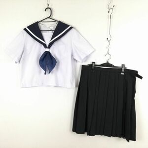 1円 セーラー服 スカート スカーフ 上下3点セット 大きいサイズ 特大 夏物 白1本線 女子 学生服 香川丸亀西中学 白 中古 ランクC EY0767