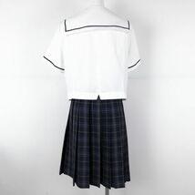 1円 セーラー服 チェックスカート 上下2点セット 大きいサイズ 夏物 青1本線 女子 学生服 岡山芳泉高校 白 制服 中古 ランクC EY0788_画像2