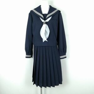 1円 セーラー服 スカート スカーフ 上下3点セット 大きいサイズ 冬物 白3本線 女子 学生服 千葉松戸第五中学 紺 制服 中古 ランクC EY1010