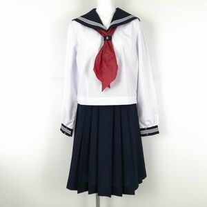 1円 セーラー服 スカート 上下3点セット オリーブデオリーブ 175A 大きいサイズ 中間服 白3本線 高知商業高校 白 中古 ランクC EY0770