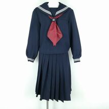 1円 セーラー服 スカート スカーフ 上下3点セット 170A 冬物 白3本線 女子 学生服 埼玉大宮西中学 紺 制服 中古 ランクC EY1094_画像1