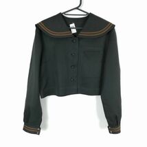 1円 セーラー服 上着 大きいサイズ 冬物 茶2本線 女子 学生服 中学 高校 黒 制服 中古 ランクC EY1128_画像1