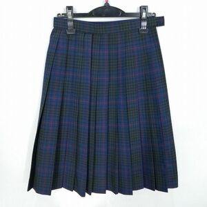 1円 スクールスカート 夏物 w63-丈61 チェック 山口萩市立西中学 プリーツ 学生服 制服 女子 中古 HK1679