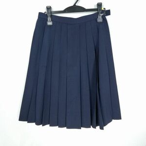 1円 スクールスカート 夏物 w69-丈60 紺 中学 高校 プリーツ 学生服 制服 女子 中古 HK2002