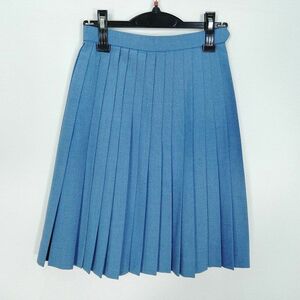 1円 スクールスカート 夏物 w60-丈55 水色 中学 高校 プリーツ 学生服 制服 女子 中古 HK2023