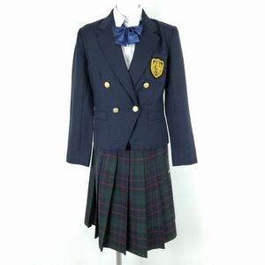 1円 ブレザー チェックスカート リボン 上下4点セット 指定 M 冬物 女子 学生服 東京鶴川高校 YUKIKO HANAI 紺 制服 中古 ランクC EY1449