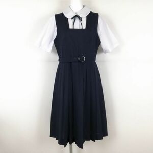 1円 ジャンパースカート 紐タイ 165A バスト90 ウエスト72 夏物 女子 学生服 中学 高校 紺 制服 中古 ランクC EY1198