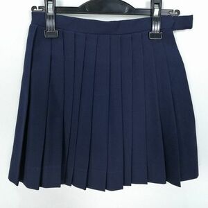 1円 スクールスカート 冬物 w56-丈38 紺 中学 高校 マイクロミニ プリーツ 学生服 制服 女子 中古 HK2103