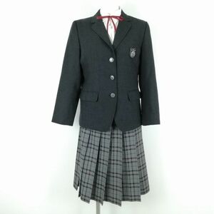 1円 ブレザー チェックスカート 上下4点セット パリス 155A 冬物 女子 学生服 大阪聖母女学院中学高校 グレー 制服 中古 ランクB EY1529