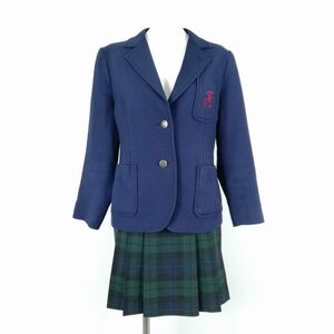 1円 ブレザー チェックスカート 上下2点セット 冬物 女子 学生服 兵庫宝塚北高校 紺 制服 中古 ランクB EY1592