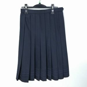 1円 スクールスカート 冬物 w66-丈67 紺 兵庫高丘中学 プリーツ 学生服 制服 女子 中古 IN0244