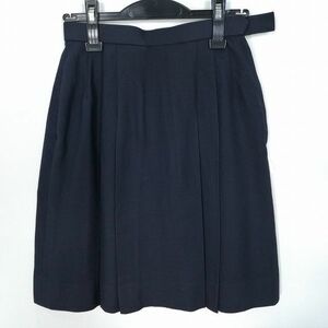 1円 スクールスカート 冬物 w63-丈51 紺 東京日本大学櫻丘高校 プリーツ 学生服 制服 女子 中古 HK2159