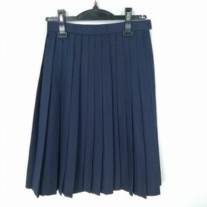 1円 スクールスカート 冬物 w62-丈57 紺 中学 高校 プリーツ 学生服 制服 女子 中古 IN0338