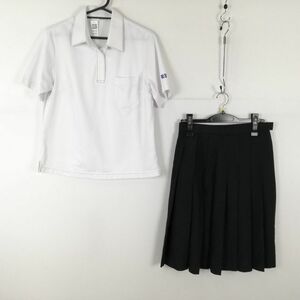 1円 ポロシャツ スカート 上下2点セット EL 大きいサイズ 富士ヨット 夏物 女子 学生服 鹿児島情報高校 白 制服 中古 ランクC NA3988