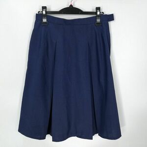 1円 スクールスカート 大きいサイズ 夏物 w72-丈60 紺 中学 高校 プリーツ 学生服 制服 女子 中古 HK2520